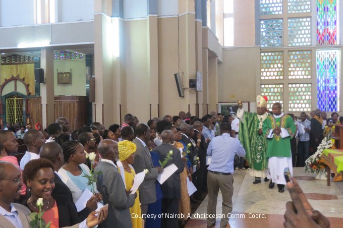 Couples Receiving Blessings from Cardinal John Njue during the World Marriage Day Celebrations